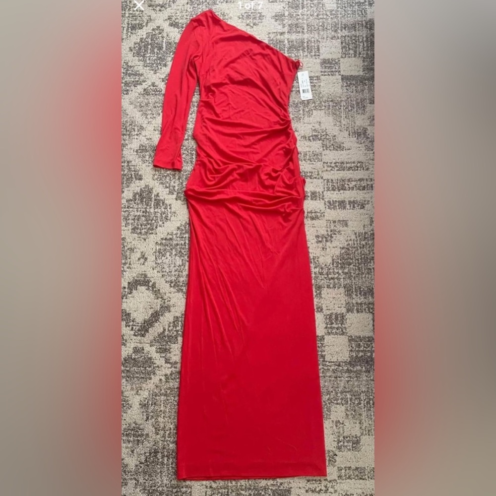 NWT Nicole Miller one shoulder maxi  dress with thigh slit in red size 10